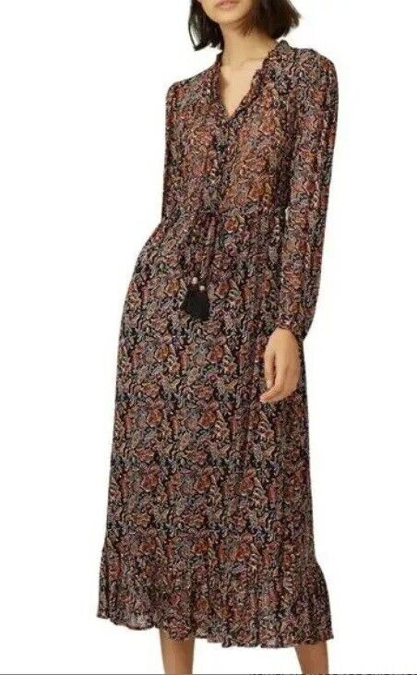 Sea New York Women Midi Dress Ruffled Brown Nicolette Floral Sz 4 Boho Chic
